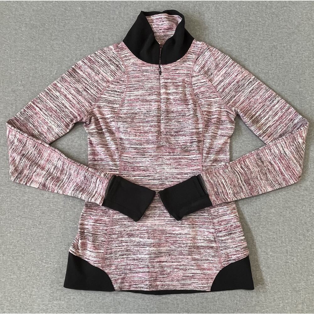 Lululemon Women 4 Lightweight Jacket Pink Black Heather High Neck 3/4Zip Stretch
